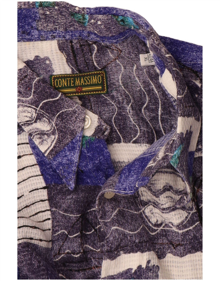 Conte Massimo Mens Abstract Pattern Short Sleeve Shirt Size 43/44 XL Blue