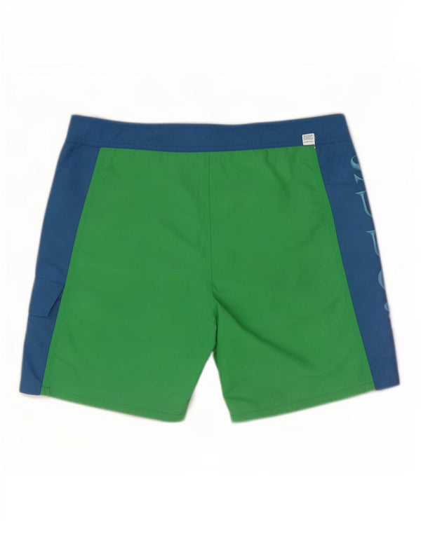 Sundek Mens Graphic Swimming Shorts Medium Green Colourblock Nylon