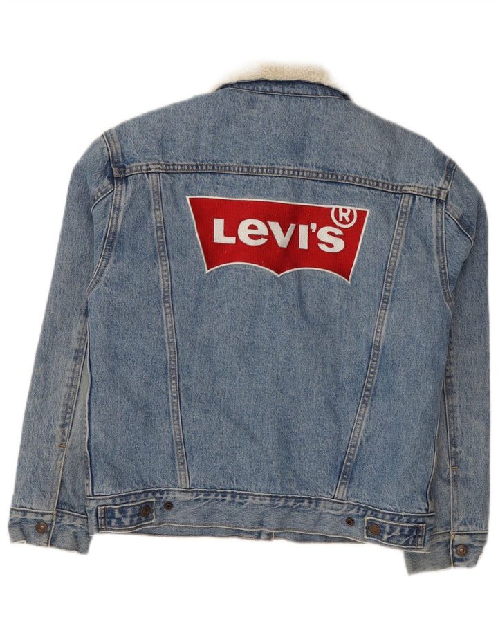 Levi's Womens Graphic Sherpa Denim Jacket UK 10 Small Blue Cotton
