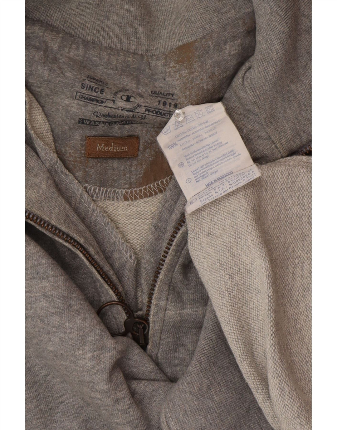 Champion Mens Zip Neck Sweatshirt Jumper Medium Grey Cotton