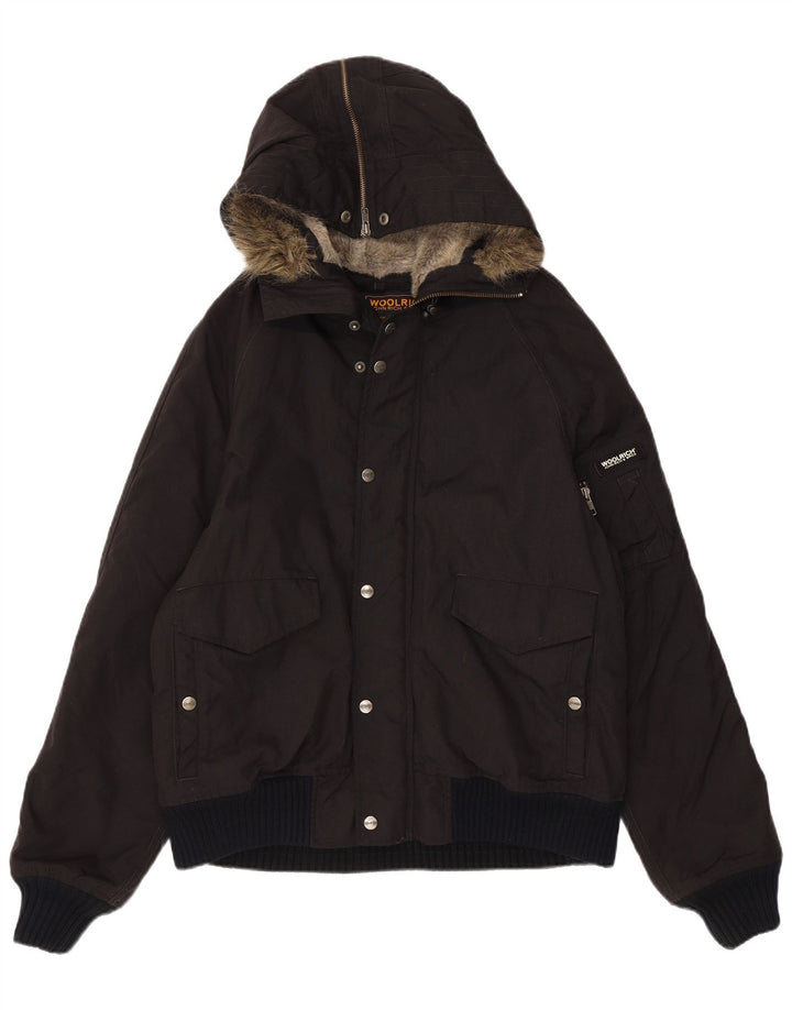 Woolrich Mens Hooded Bomber Jacket UK 40 Large Black Nylon