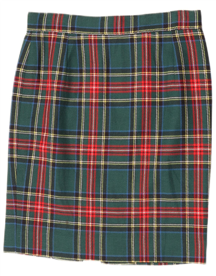 Vintage Womens Pencil Skirt W30 Medium Green Plaid