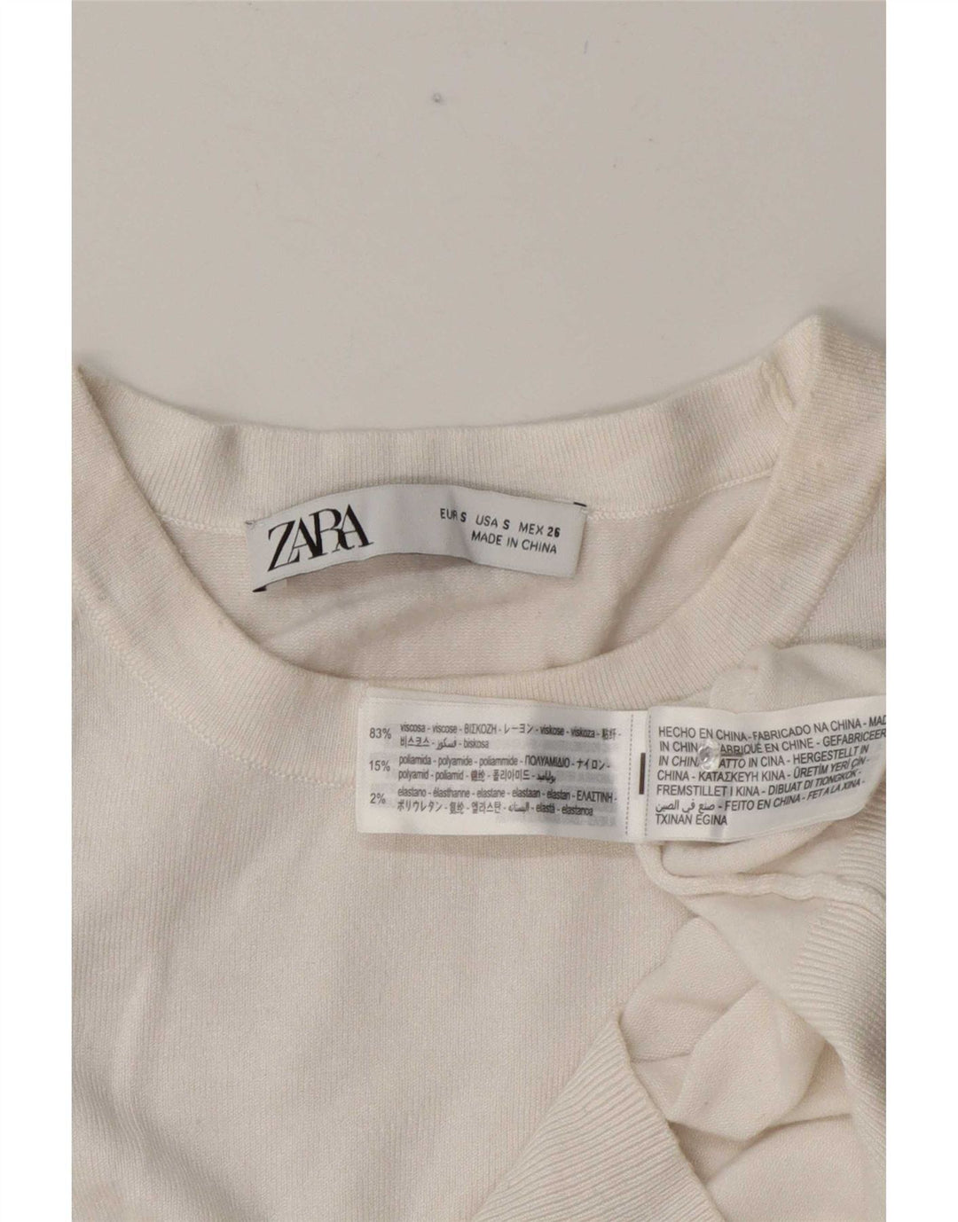 Zara Womens Short Sleeve Crop Top UK 10 Small White Viscose
