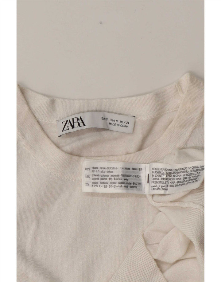 Zara Womens Short Sleeve Crop Top UK 10 Small White Viscose