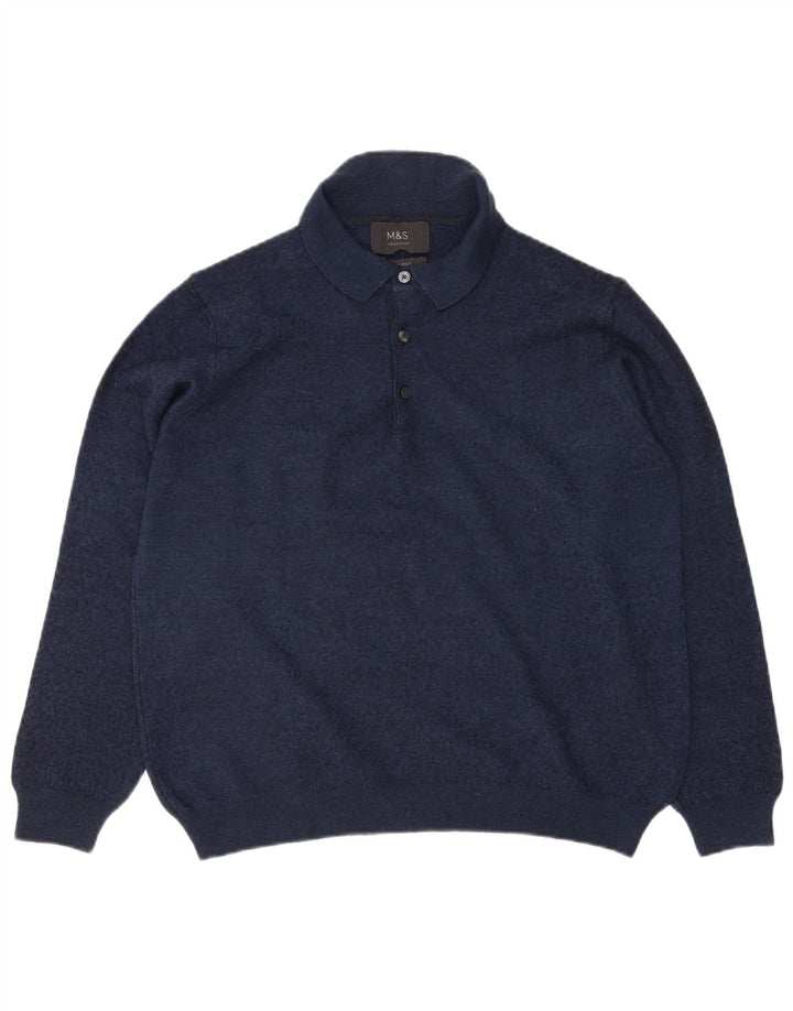 MARKS & SPENCER Mens Polo Neck Jumper Sweater Medium Navy Blue Flecked