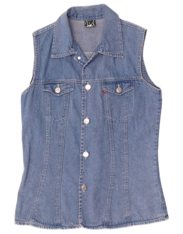 Chemise en denim sans manches femme vintage UK 10 Petit Bleu