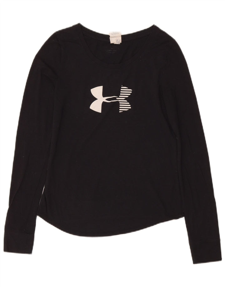 UNDER ARMOUR Womens Graphic Top Long Sleeve UK 10 Small Navy Blue