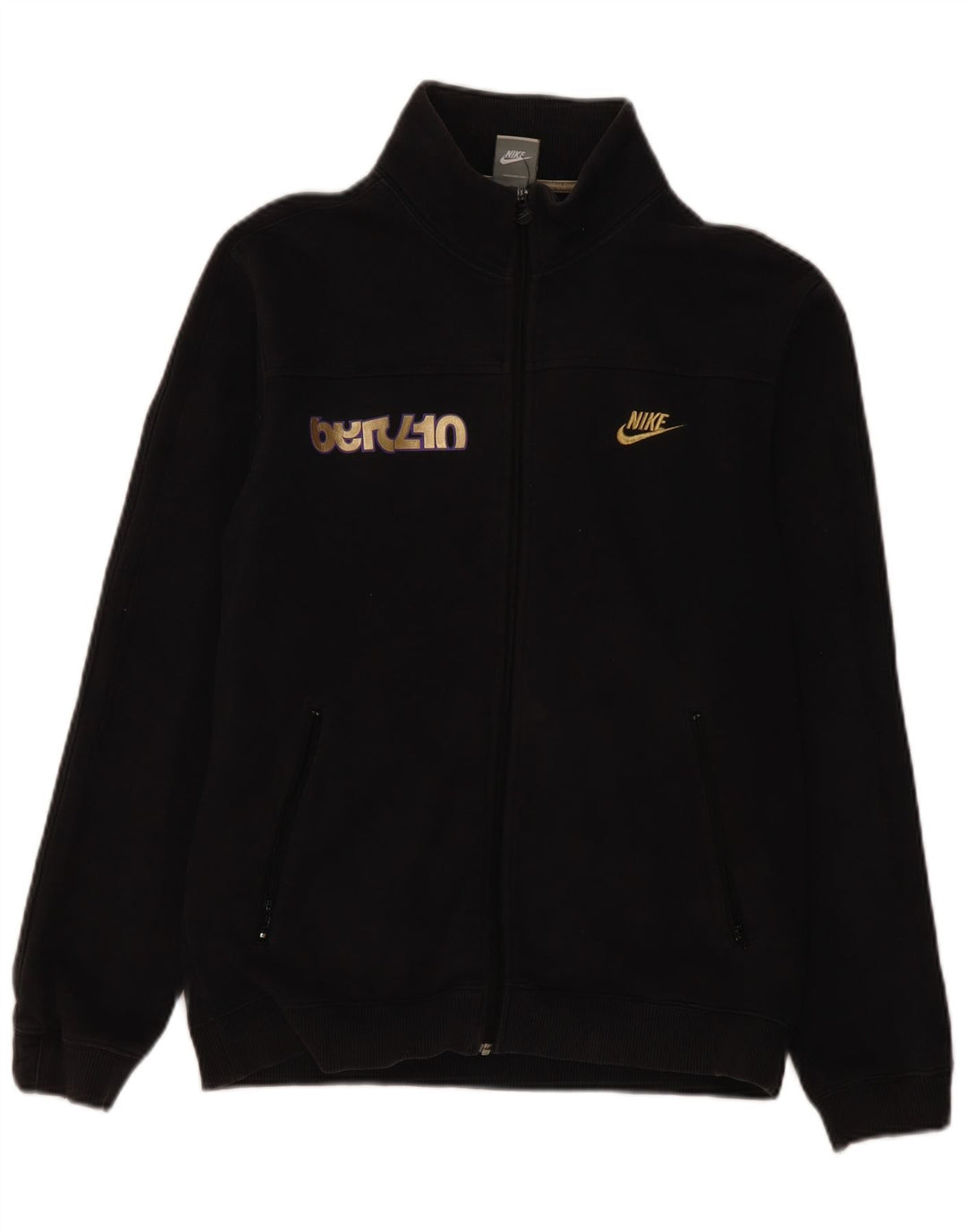 Nike Mens Graphic Tracksuit Top Jacket UK 39/41 Medium Black Cotton