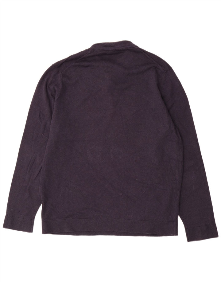 Massimo Dutti Mens Button Neck Jumper Sweater XL Navy Blue Cotton