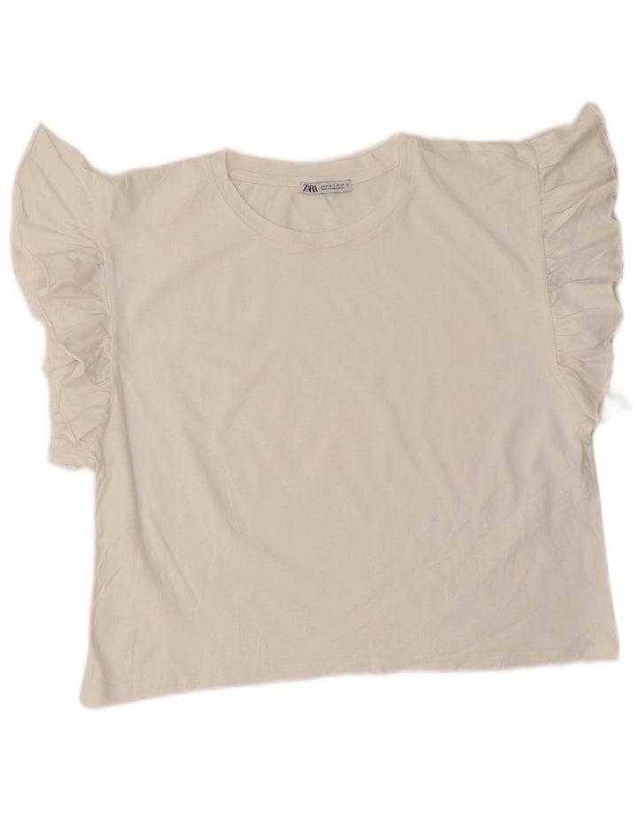 Zara T-shirt court surdimensionné pour femme UK 10 Petit Blanc