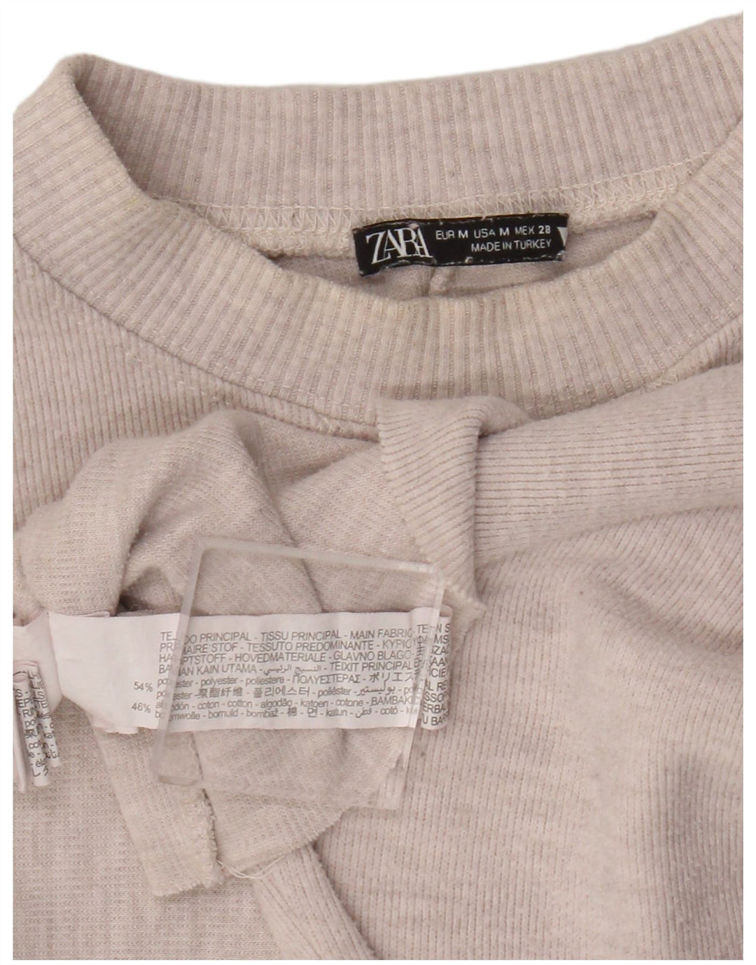 Zara Damen Crop Top Langarm UK 14 Medium Beige Polyester