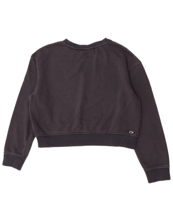 Calvin Klein Damen Graphic Crop Sweatshirt Pullover UK 14 Medium Marineblau