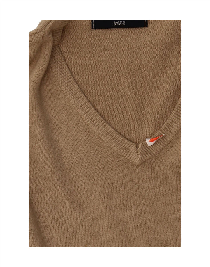 MARKS & SPENCER Mens V-Neck Jumper Sweater Large Beige Acrylic Vintage Marks & Spencer and Second-Hand Marks & Spencer from Messina Hembry 