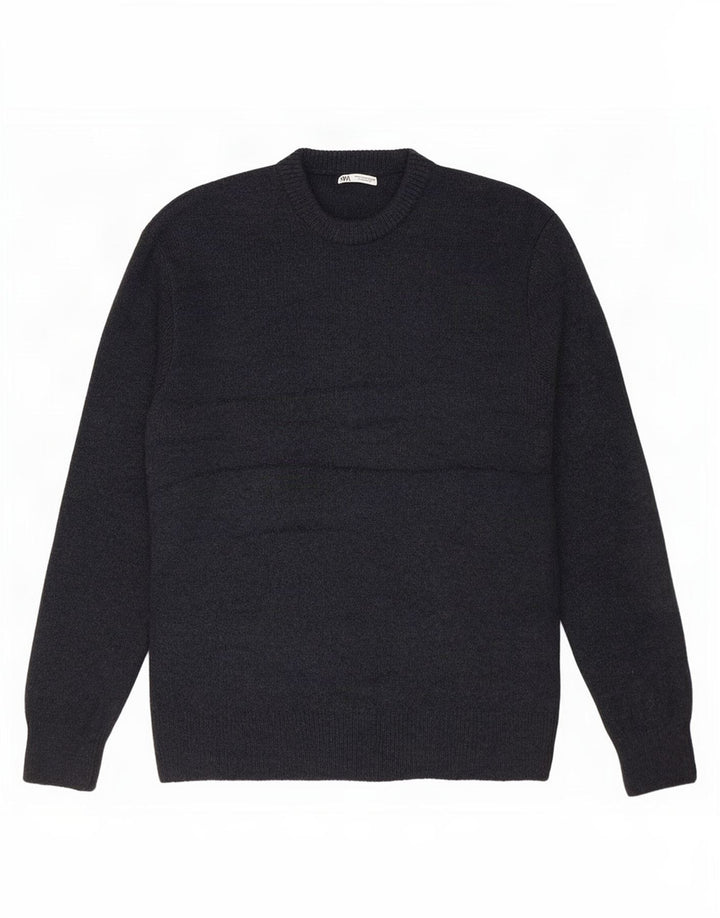 Zara Pull ras du cou pour homme, grand, bleu marine, acrylique