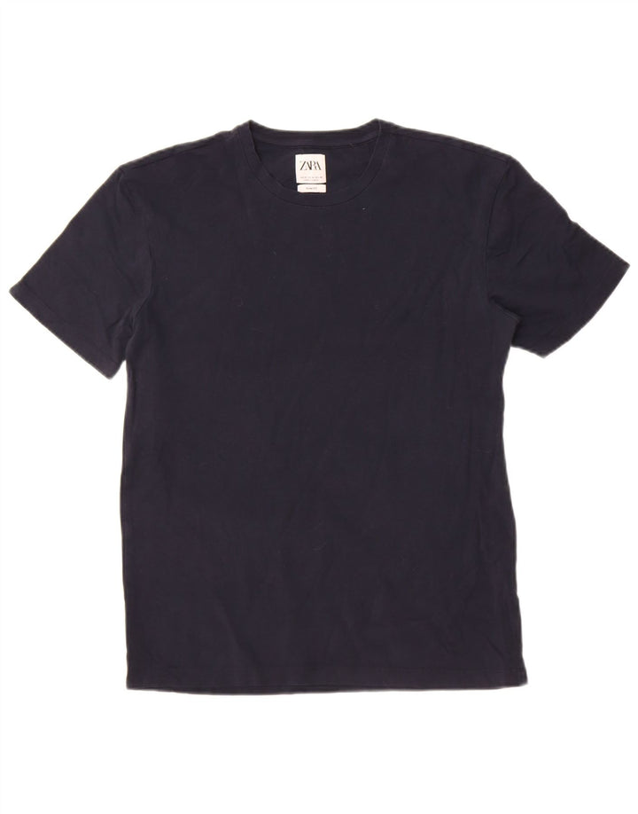 Zara Mens Slim Fit T-Shirt Top Medium Navy Blue Cotton