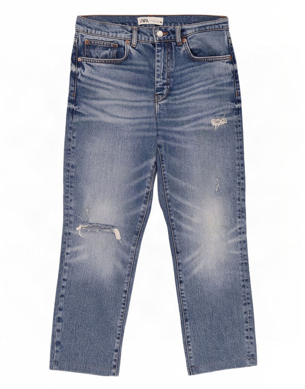 Женские укороченные джинсы с высокой талией Zara EU 38, маленькие W28 L25, синие