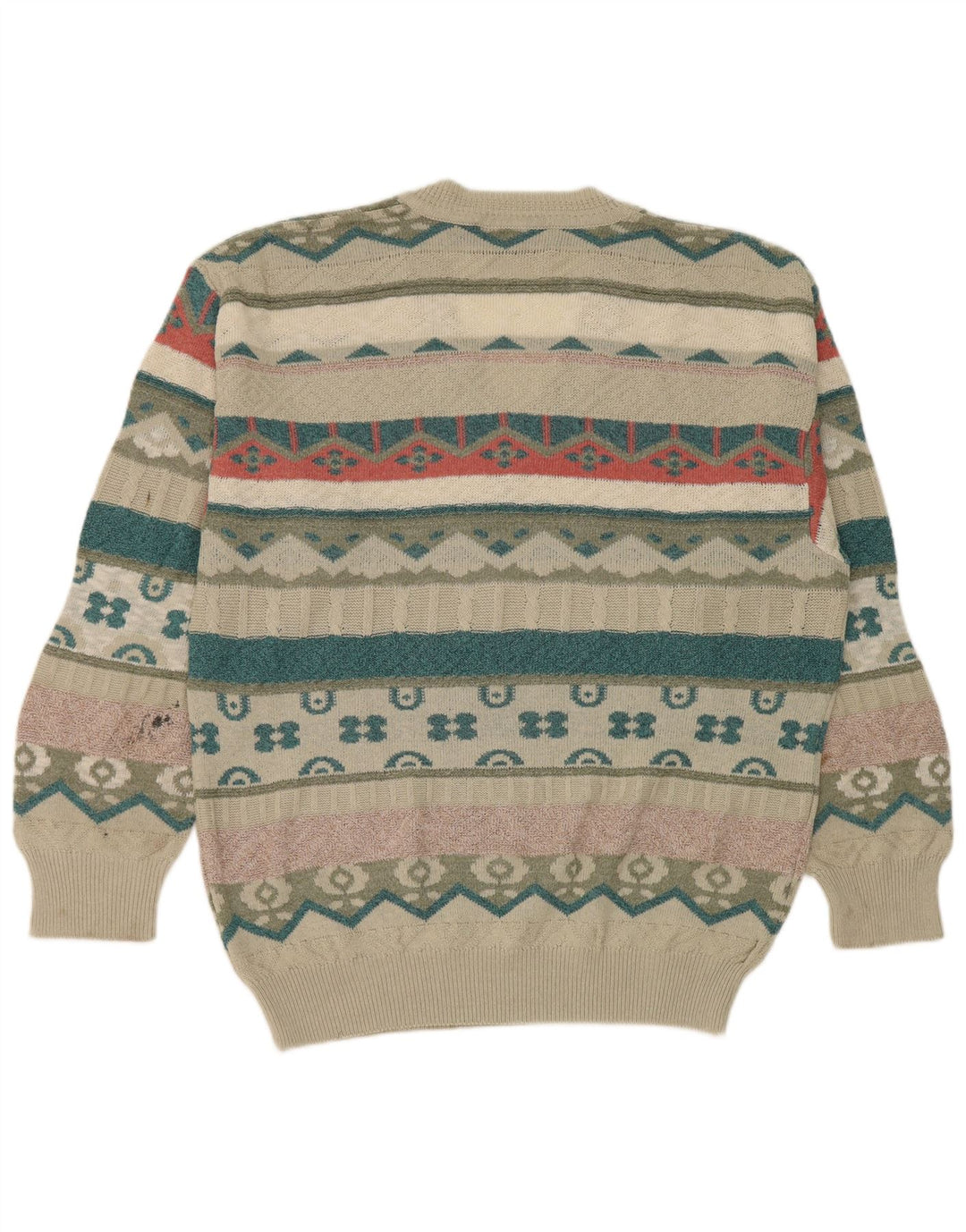 South Coast Mens Regular Fit Jumper Sweater Large Beige Geometric Retro