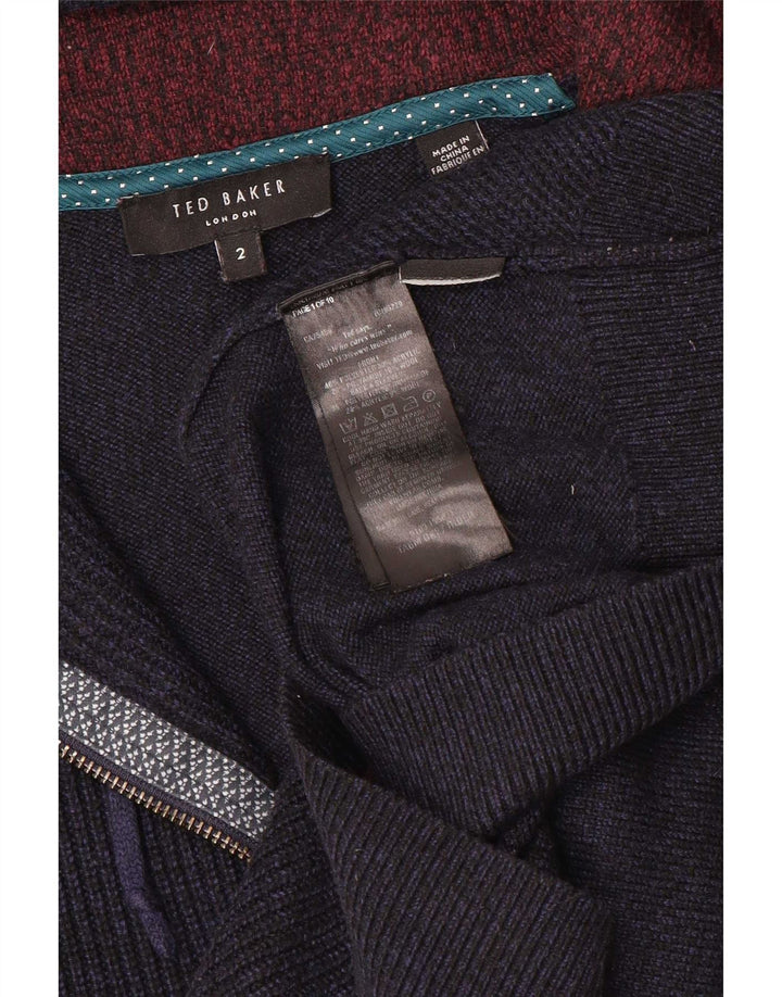 Ted Baker Mens Hooded Full Zip Cardigan Sweater Size 2 Small Navy Blue