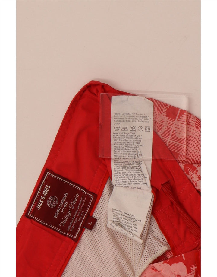 Jack & Jones Mens Swimming Shorts Large  Red Floral Polyester