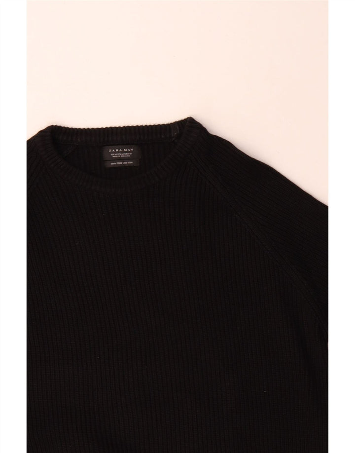 Zara Mens Boat Neck Jumper Sweater Medium Black Cotton