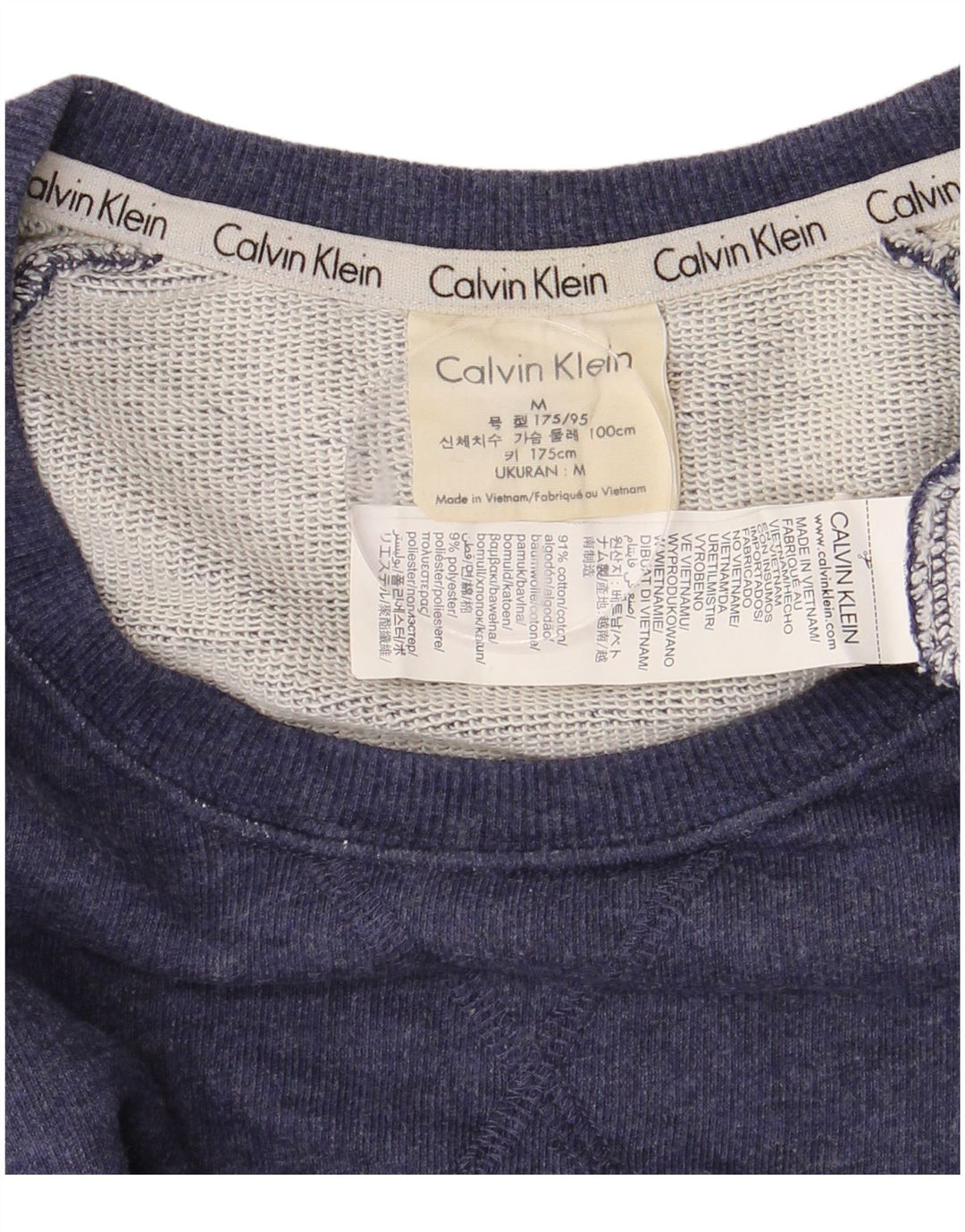 CALVIN KLEIN Mens Graphic Sweatshirt Jumper Medium Navy Blue Colourblock