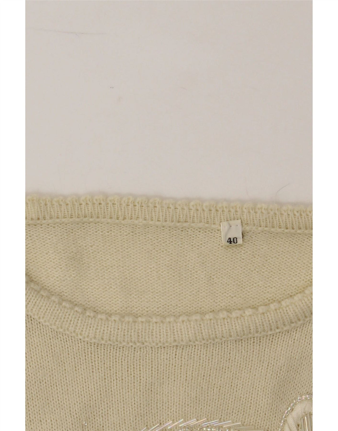 VINTAGE Womens Short Sleeve Crew Neck Jumper Sweater EU 40 Medium Beige Vintage Vintage and Second-Hand Vintage from Messina Hembry 