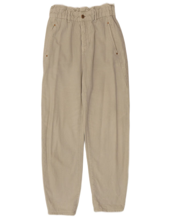 Zara Damen High Waist Tapered Jeans EU 36 XS W26 L26 Beige Baumwolle