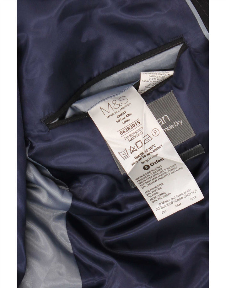 Marks & Spencer Mens 2 Button Blazer Jacket UK 42 Large Navy Blue Striped