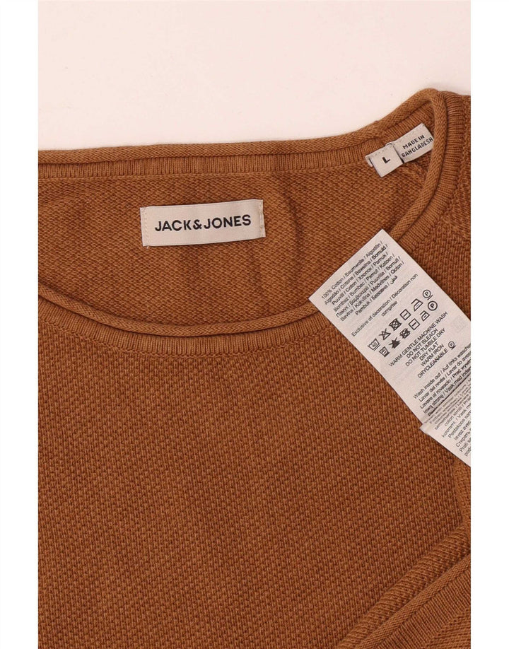 Jack & Jones Mens Crew Neck Jumper Sweater Large Brown Cotton