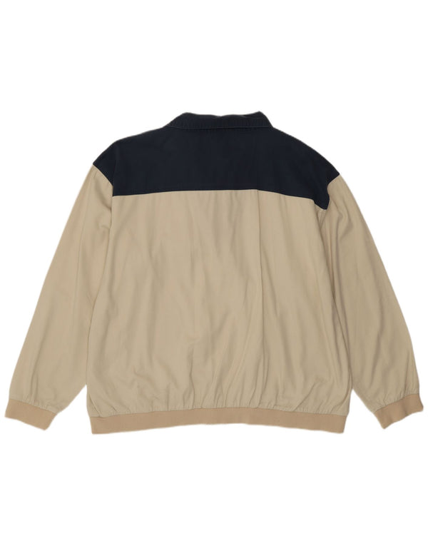 Vintage Langærmet Polo Shirt til mænd 2XL Beige Colourblock