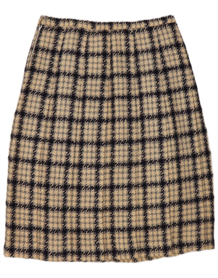 VINTAGE Damen A-Linienrock W30 Mittelbeige kariert