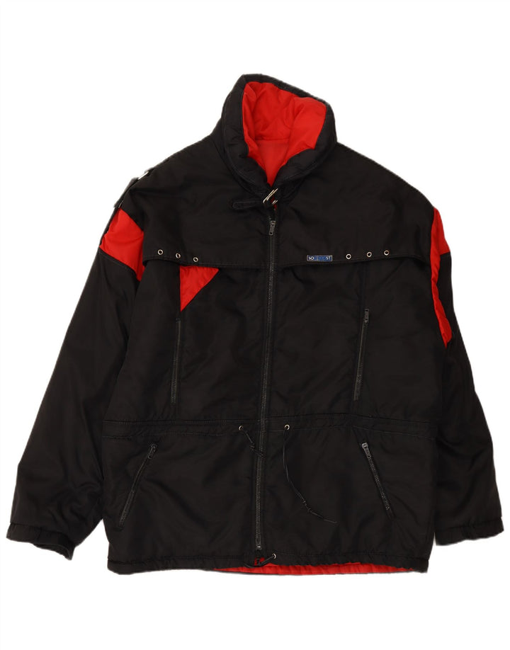VINTAGE Herre Windbreaker Jacket IT 54 2XL Sort Colourblock Polyamid