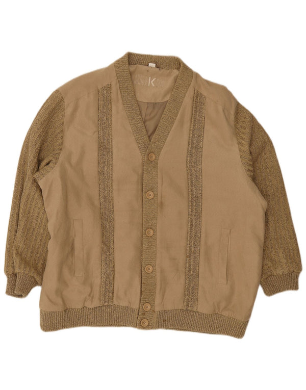 Giubbotto bomber lavorato a maglia da uomo Roger Kent UK 50 5XL poliacrilico a righe kaki
