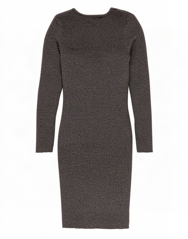 Lipsy Womens Long Sleeve Bodycon Dress UK 16 Large Silver Flecked Cotton
