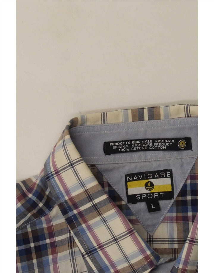 Navigare Mens Short Sleeve Shirt Large Blue Check Cotton