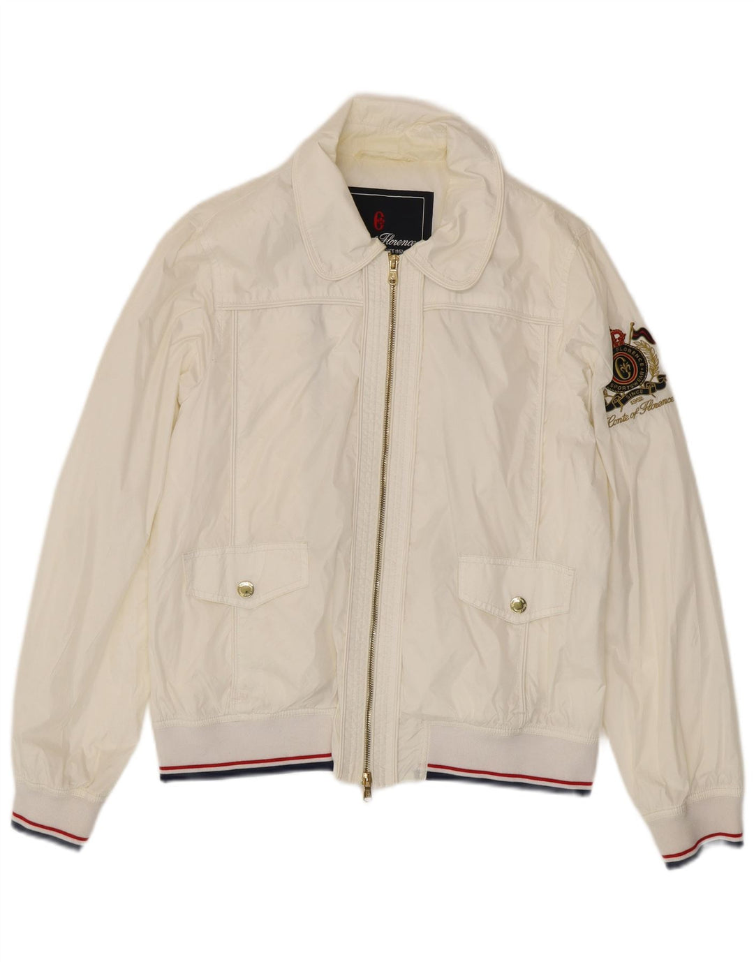 Conte of Florence grafisk bomberjakke til kvinder IT 48 XL Hvid polyamid