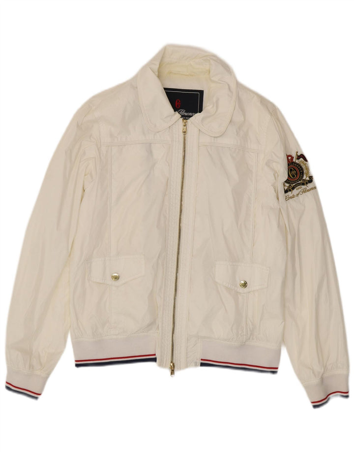 Conte of Florence grafisk bomberjakke til kvinder IT 48 XL Hvid polyamid
