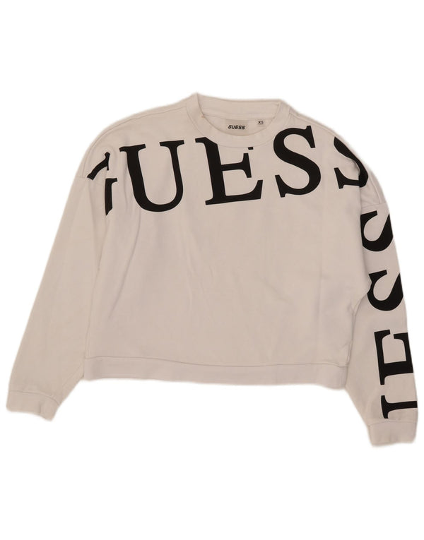 Guess Damen-Sweatshirt, übergroß, Crop Graphic, UK 6, XS, weiße Baumwolle