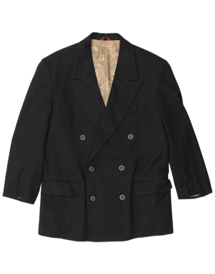 SISLEY Mens Double Breasted Blazer Jacket UK 38 Medium Black Wool