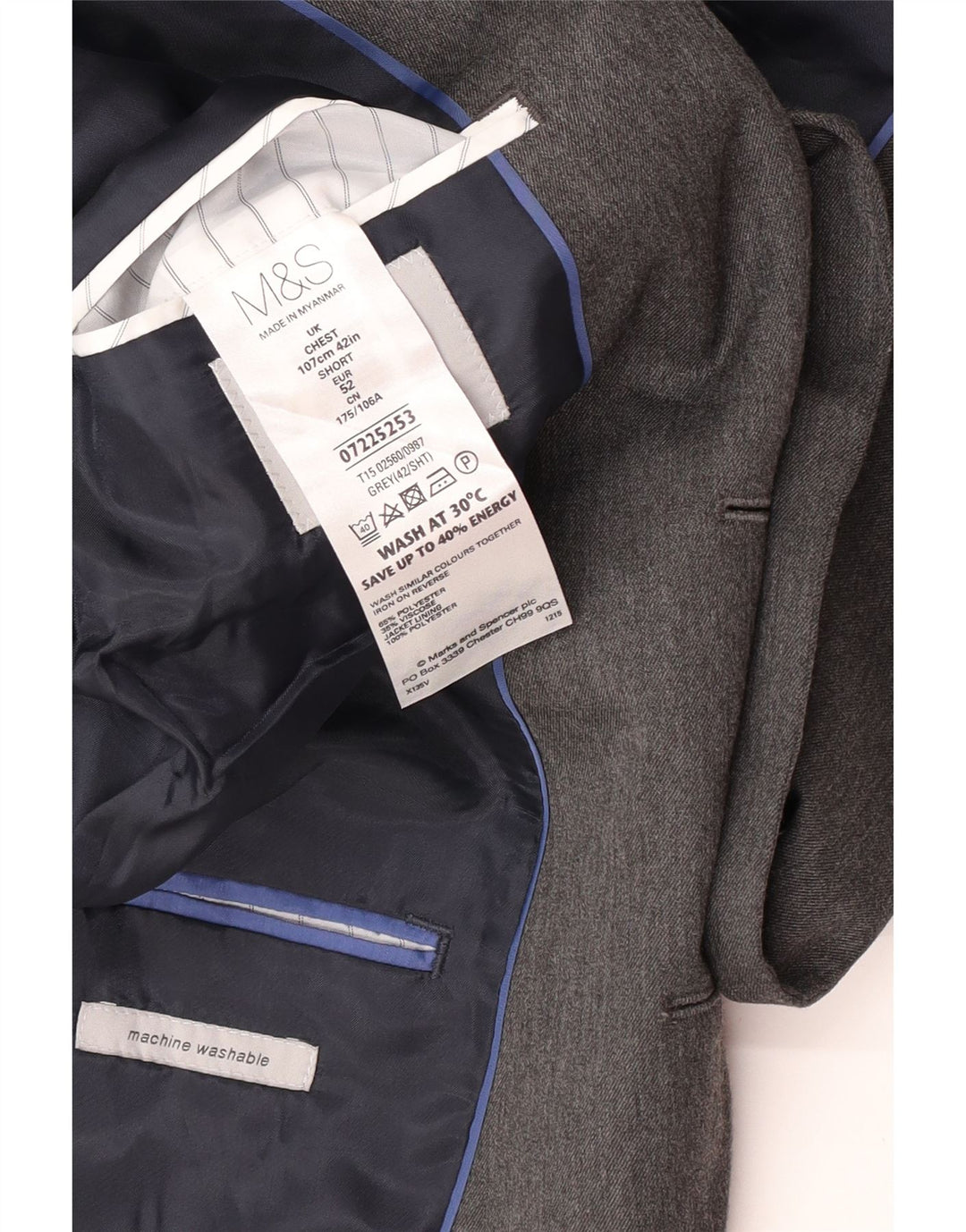 Marks & Spencer Mens 2 Button Blazer Jacket IT 42 XL Grey Polyester