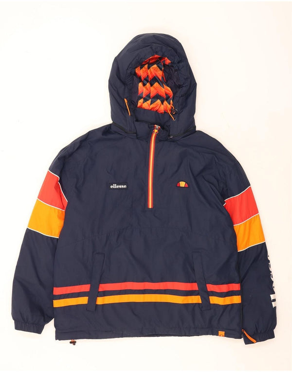 Ellesse Herren-Anorakjacke mit Kapuze und Grafik, UK 42, XL, Marineblau, Farbblock