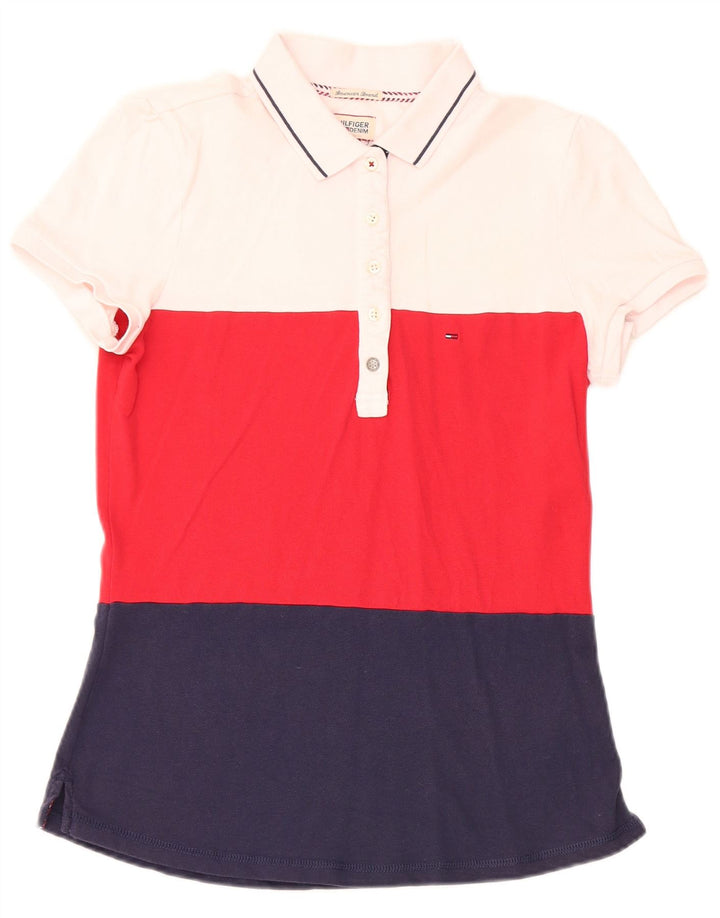 Tommy Hilfiger Womens Polo Shirt UK 12 Medium Multicoloured Colourblock