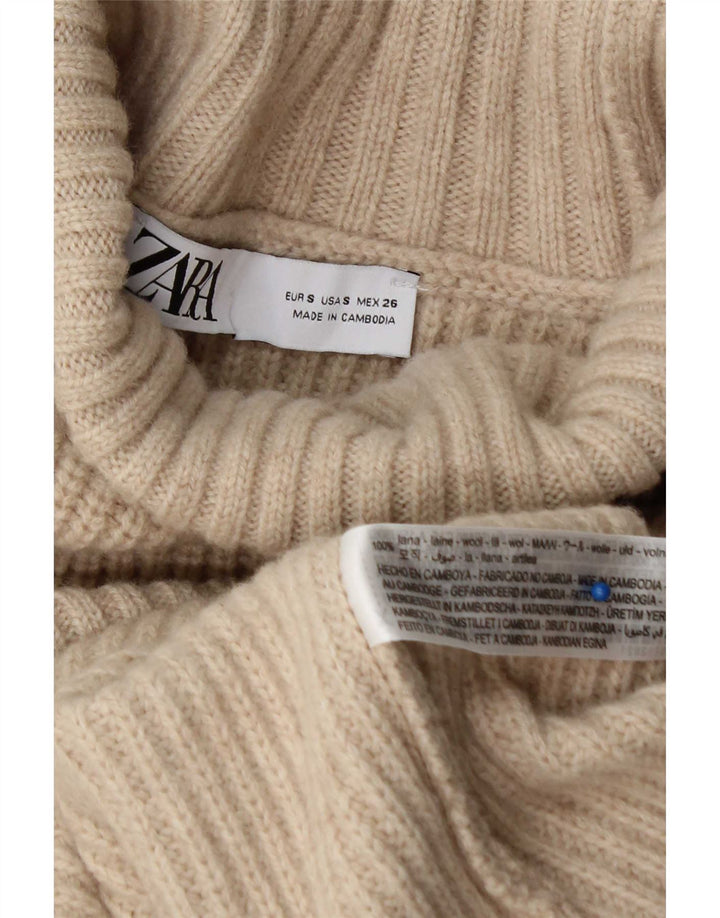 Zara Dame Oversized Turtle Neck Jumper Sweater UK 10 Small Beige Uld