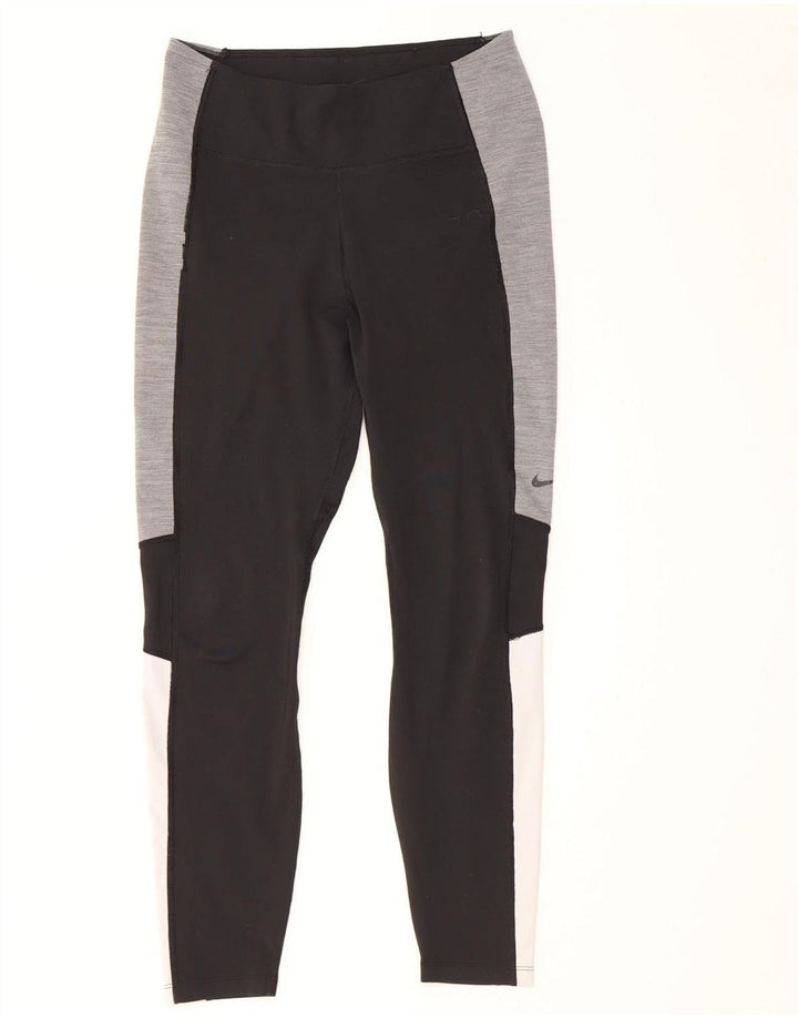 Nike Womens Dri Fit Leggings UK 12 Medium Black Colourblock Polyester