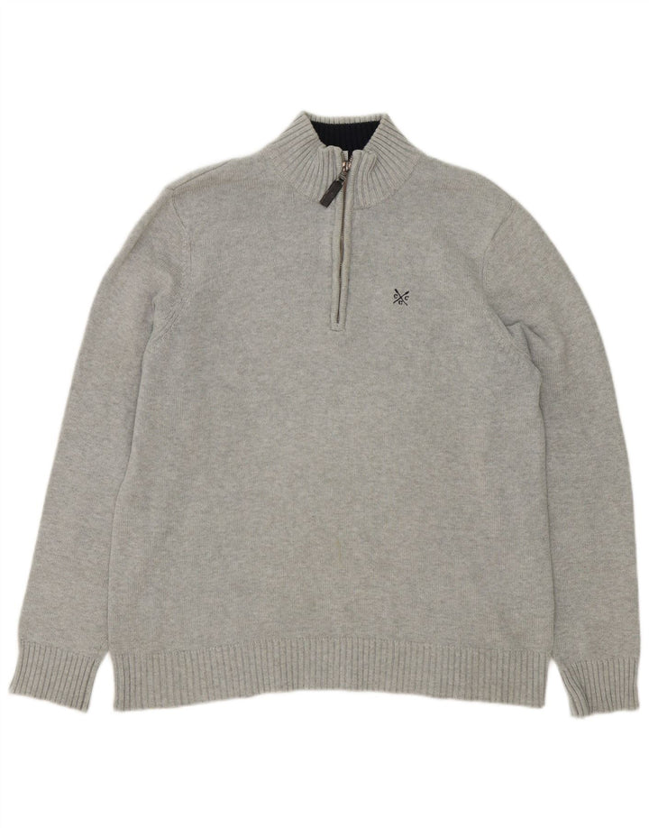 Crew Clothing Mens Zip Neck Jumper Sweater Medium Grey Cotton