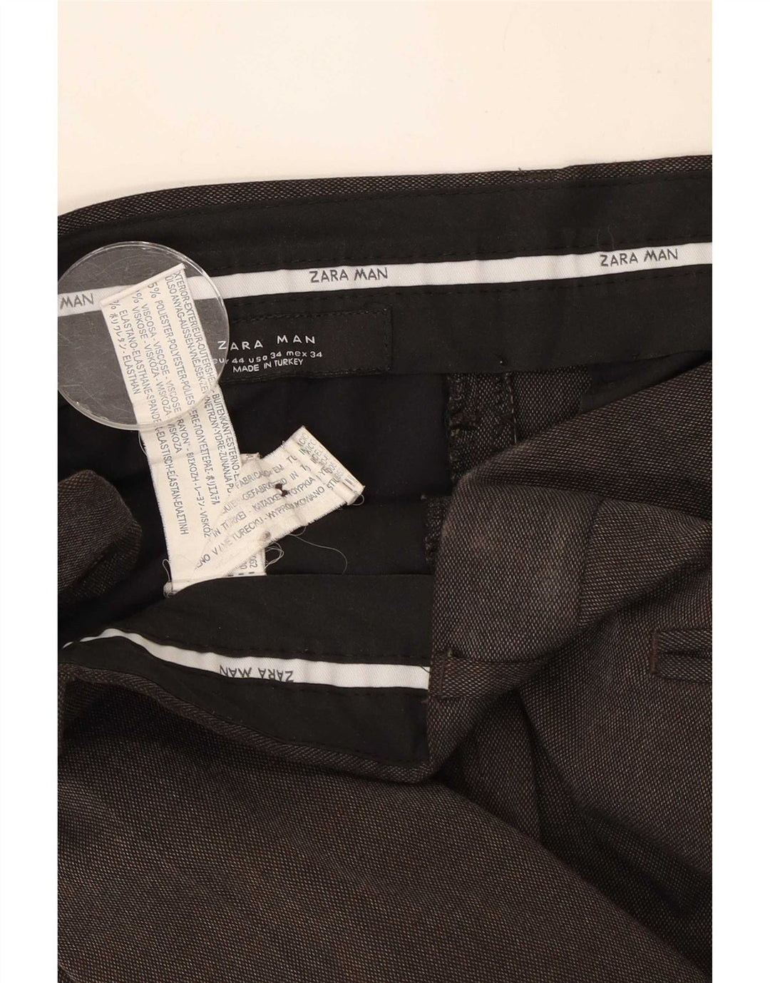 Zara Mens Straight Suit Trousers EU 44 Large W34 L33 Brown Polyester