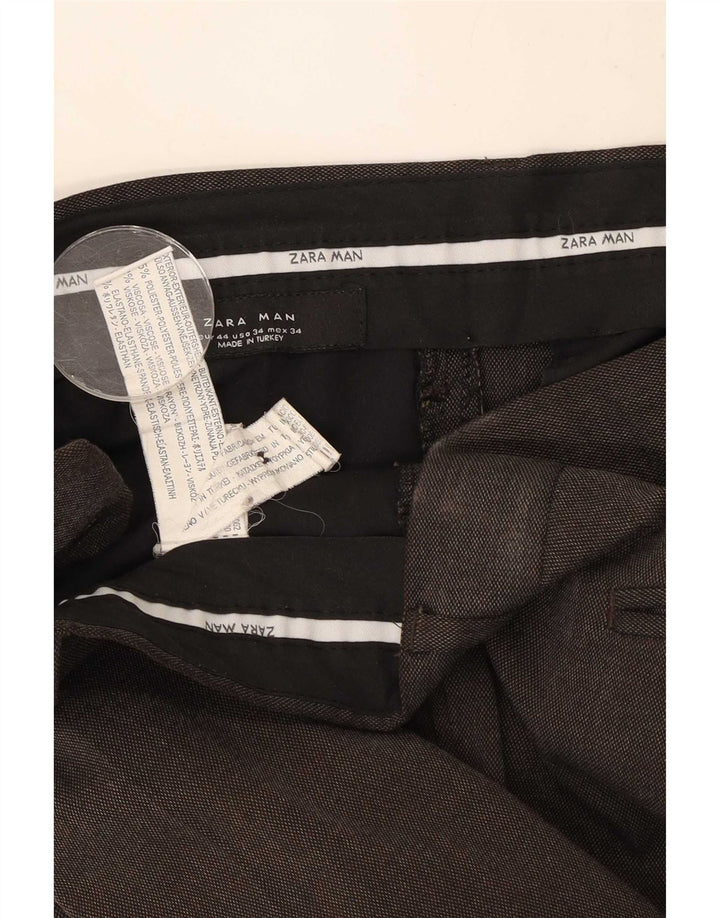 Zara Mens Straight Suit Trousers EU 44 Large W34 L33 Brown Polyester