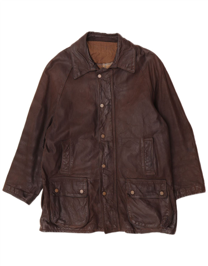Vintage Mens Loose Fit Leather Jacket UK 36 Small Brown