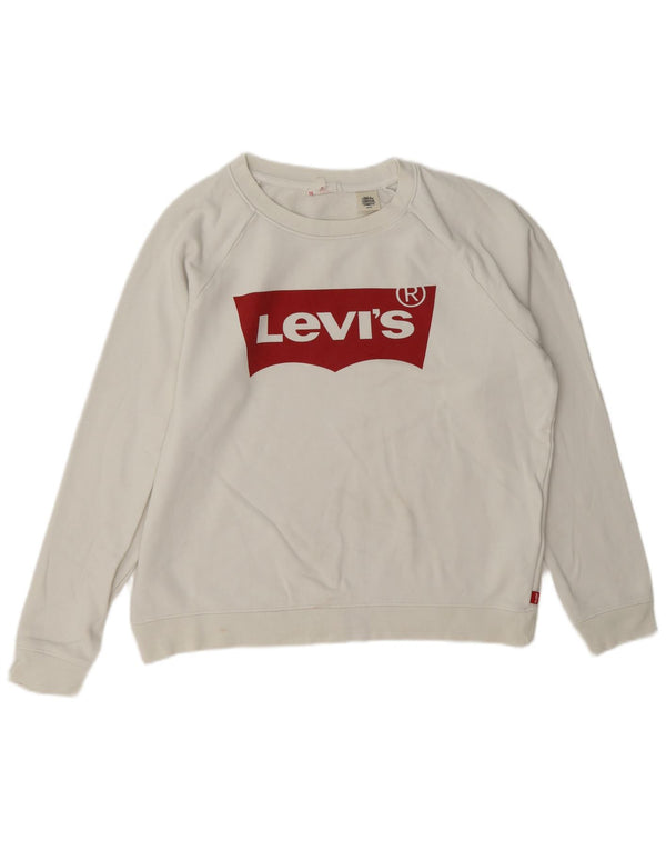 Levi's Donna Felpa oversize con grafica Maglione UK 10 Piccolo Cotone bianco