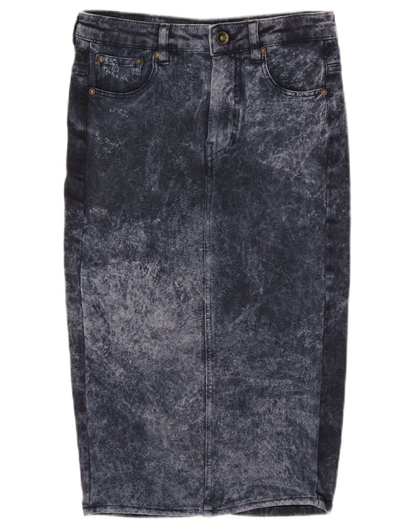 Zara Womens Trafaluc Denim Skirt EU 34 2XS W24 Navy Blue Tie Dye Cotton